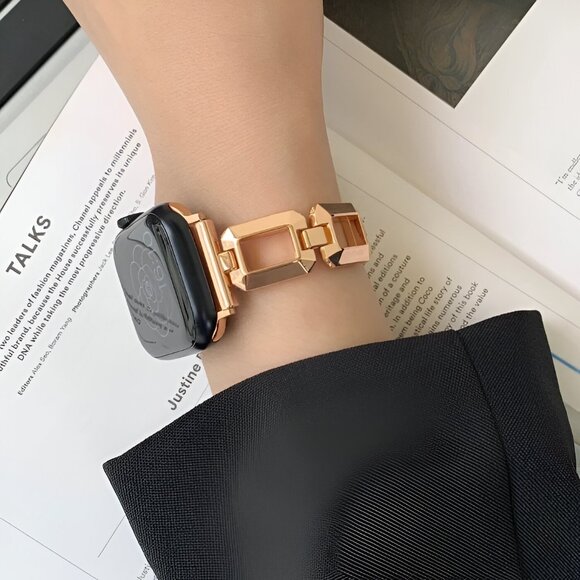 NEW Adjustable Square Stylish Strap Rosegold Stainless Chain For Apple Watch - Picture 4 of 7